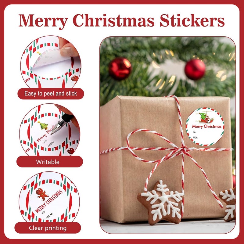g2plus 120PCS Christmas Gift Name Stickers, 6 Styles Merry Christmas Stickers, 2'' Round Xmas Gift Tags Sticker, Xmas Santa Claus Label for Cards Envelope Seals(Red Green) - Image 3